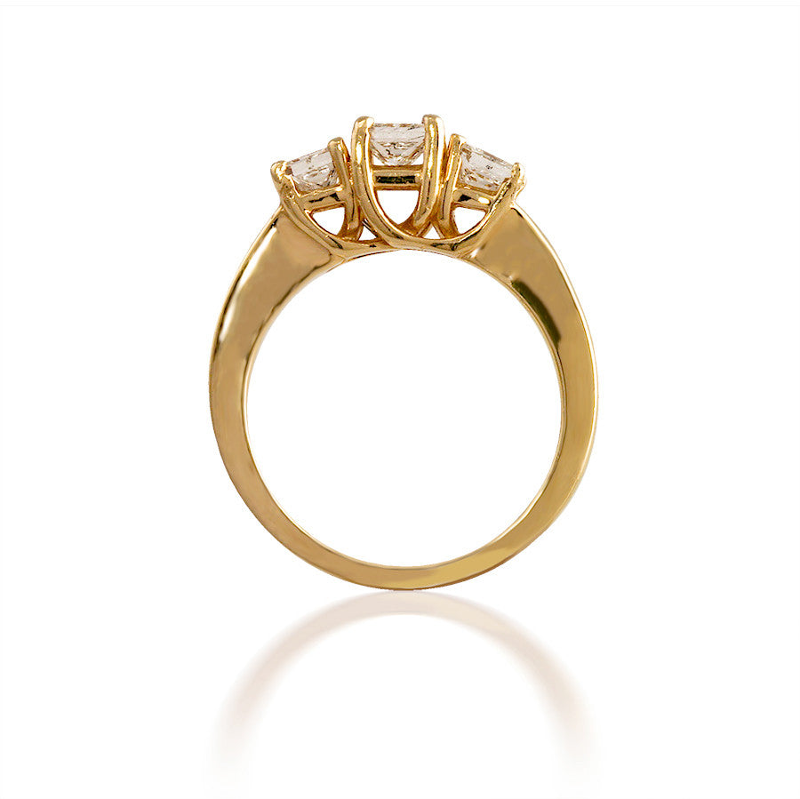Lucida Three Stone Princess Diamond Engagement Ring in Yellow Gold