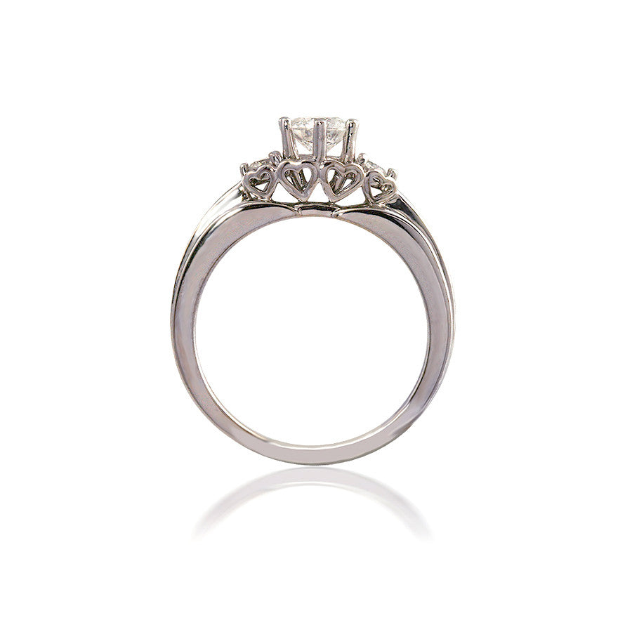 Diamond Three Stone with Heart Design Engagement Ring