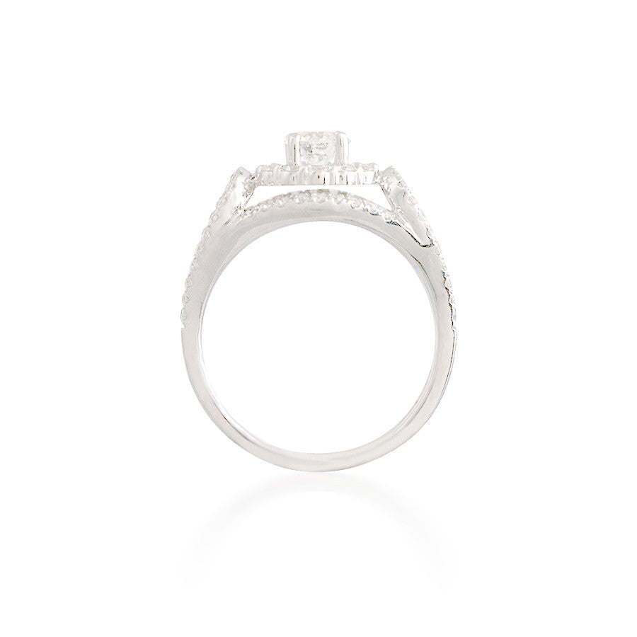 Diamond Halo Engagement Ring with Opened Looped Split Band