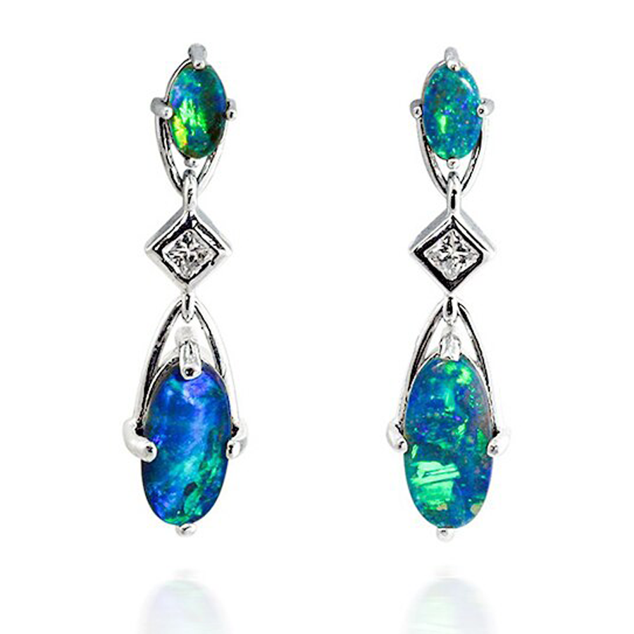 Dangling Boulder Opal and Diamond Earrings