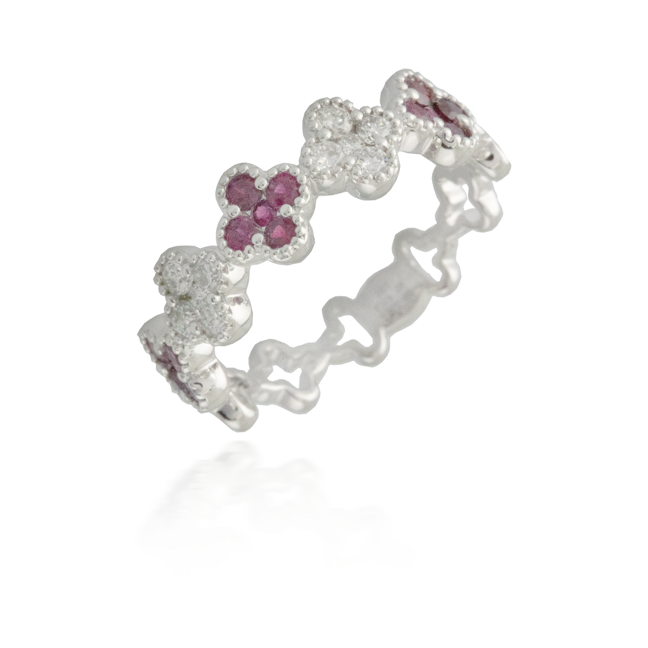 Flower White Gold Ruby Band