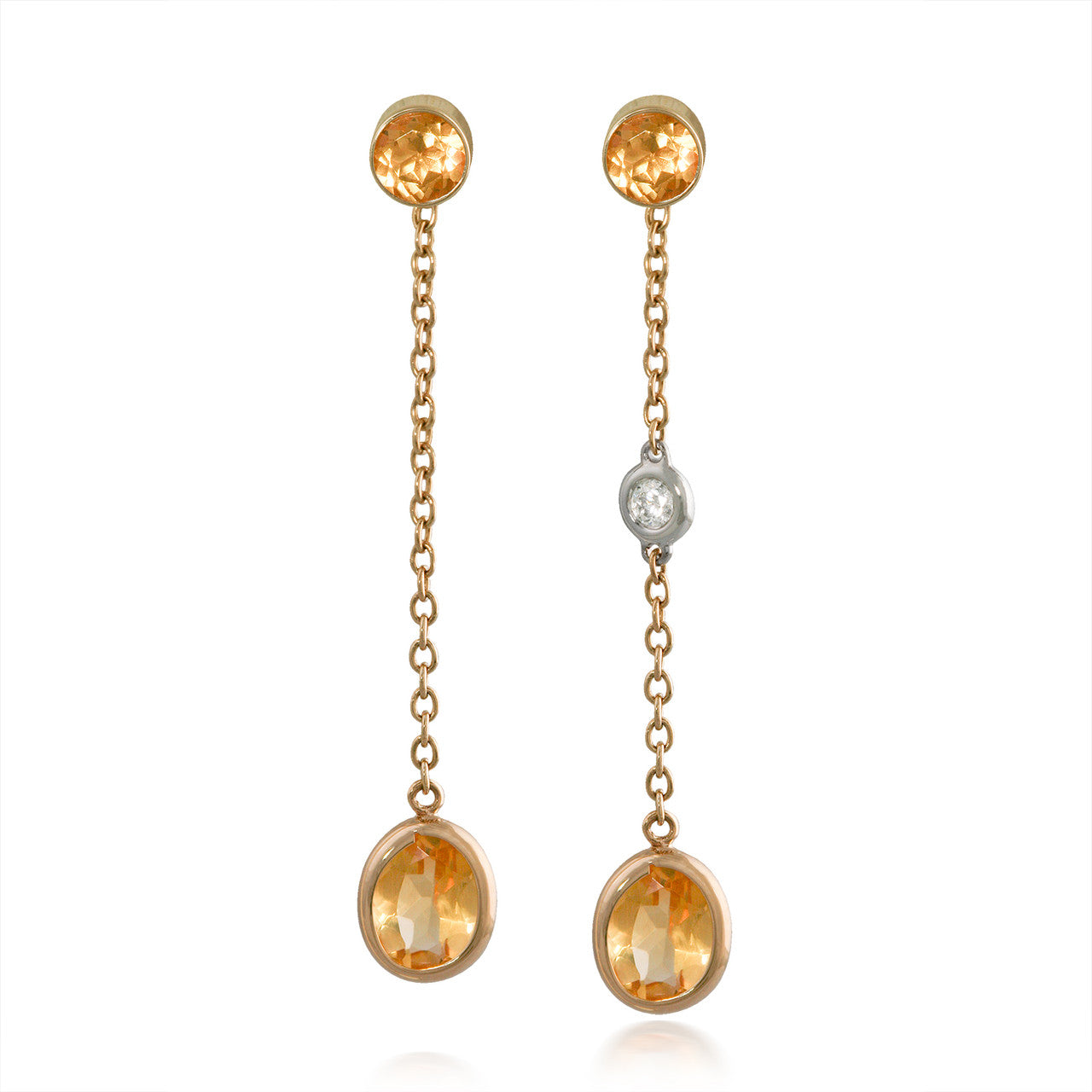 Oval Citrine and Diamond Dangle Earrings