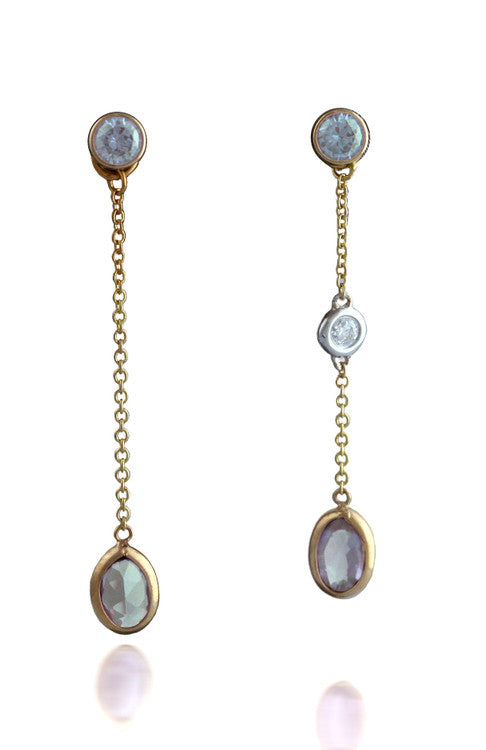 Oval Blue Topaz and Diamond Dangle Earrings