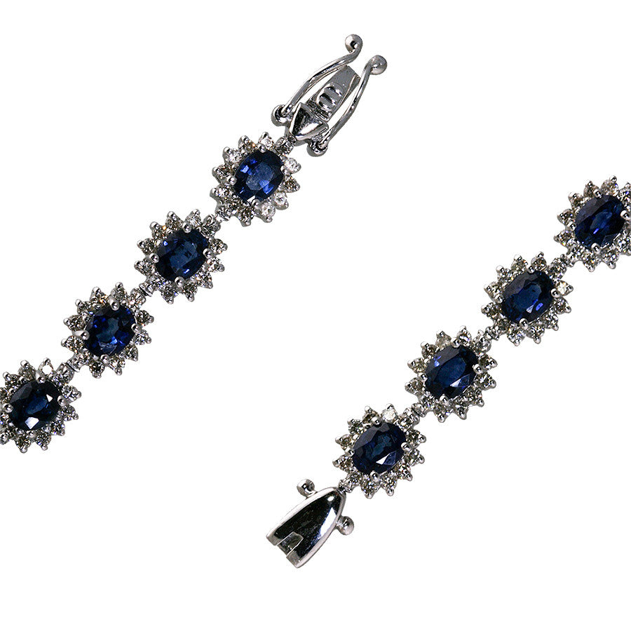Flower Diamond and Sapphire Tennis Bracelet