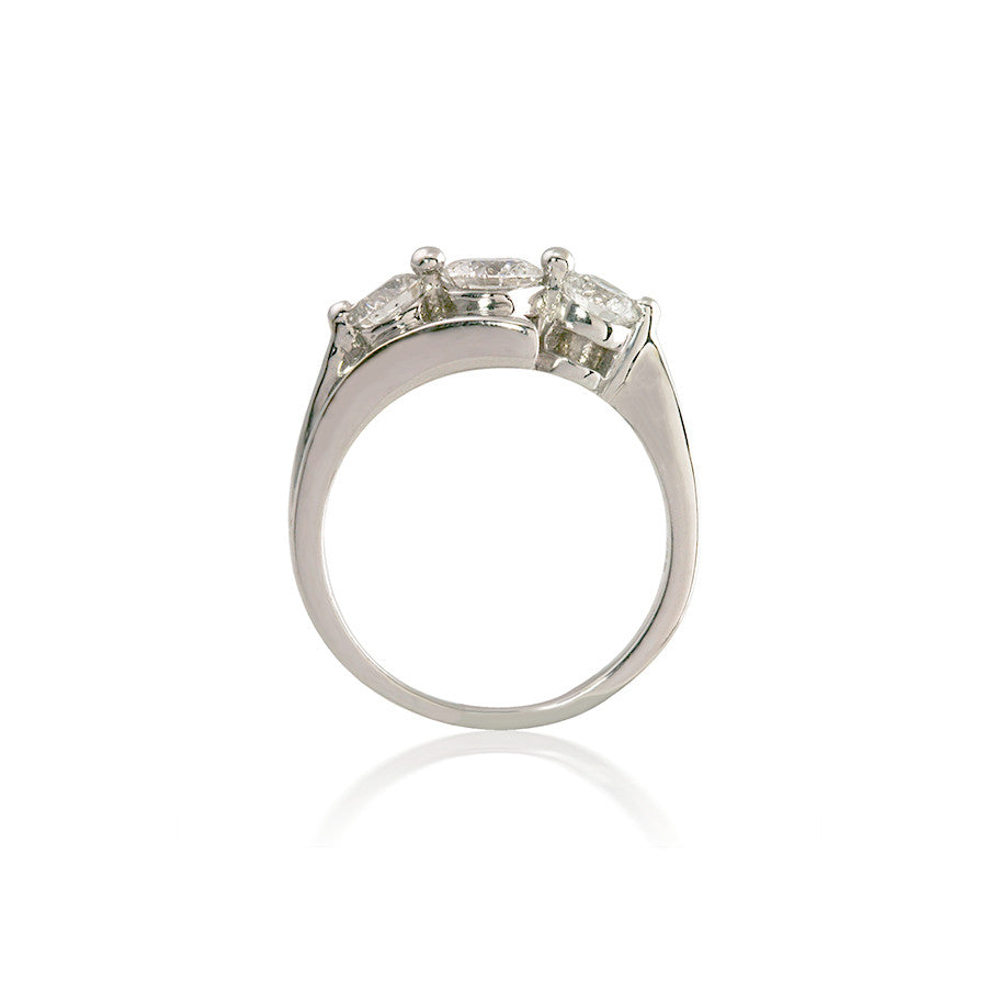 Three Stone Round Diamond Bypass Engagement Ring