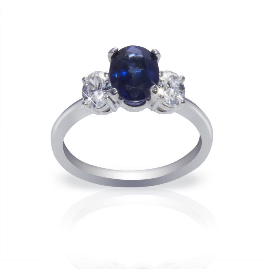 Asbury 2.00 Carat Oval Blue Sapphire Ring with Round Diamonds
