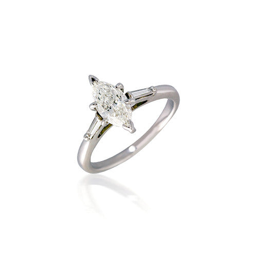 Three Stone Marquise and Baguette Diamond Engagement Ring