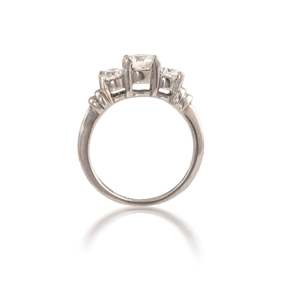 Grooved Three Stone Diamond Engagement Ring