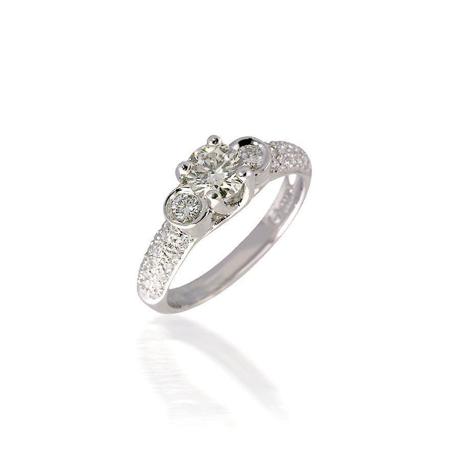 Three Stone Diamond Engagement Ring with Pave Band
