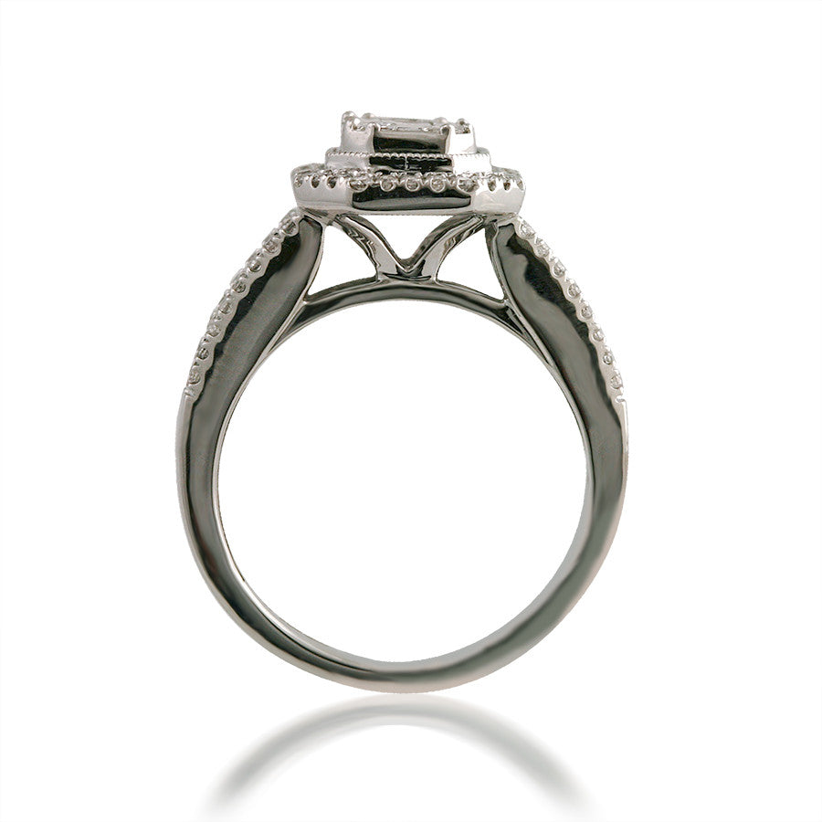 Octagon Diamond Cluster and Halo Engagement Ring