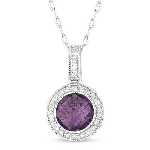 Madison L Amethyst and Diamond Drop Halo Pendant