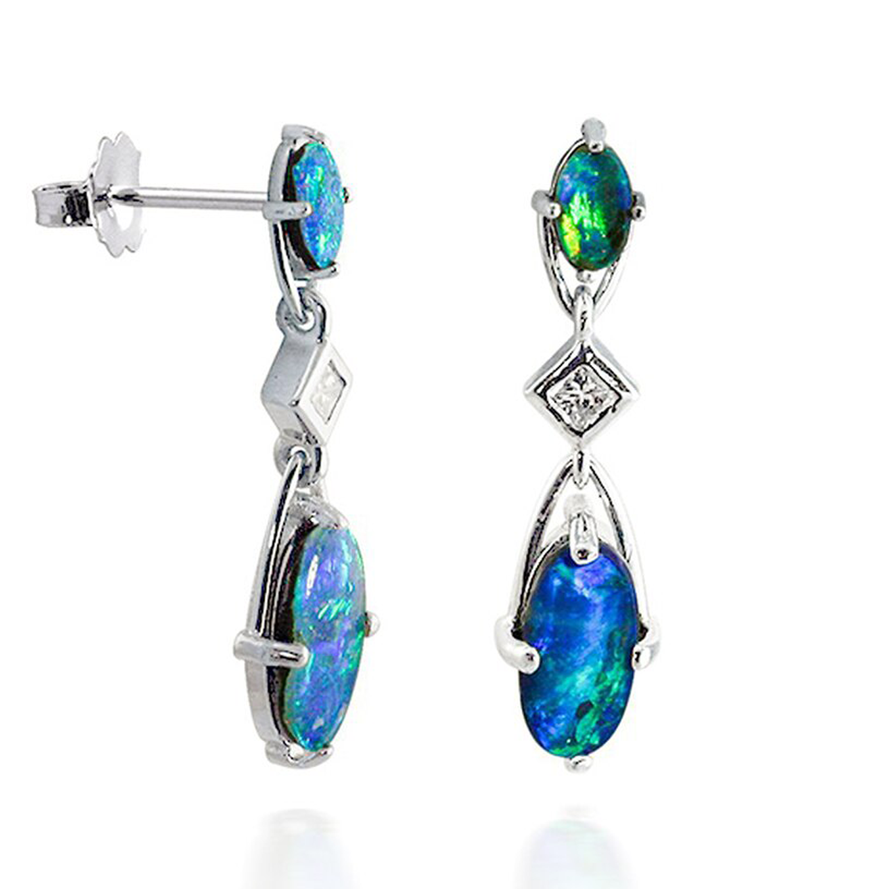 Dangling Boulder Opal and Diamond Earrings