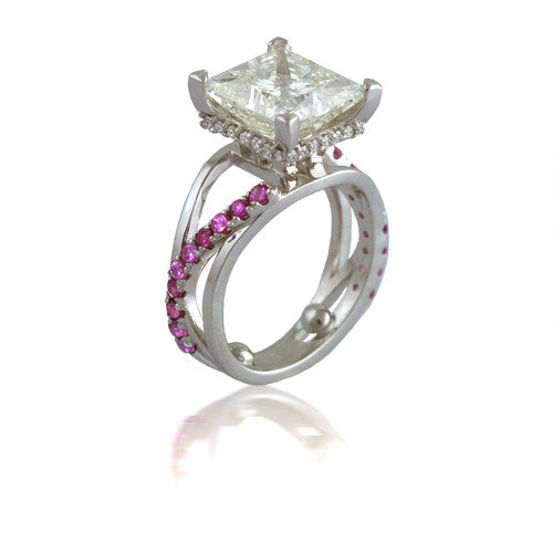 Custom Hidden Halo Ring with Pink Sapphires