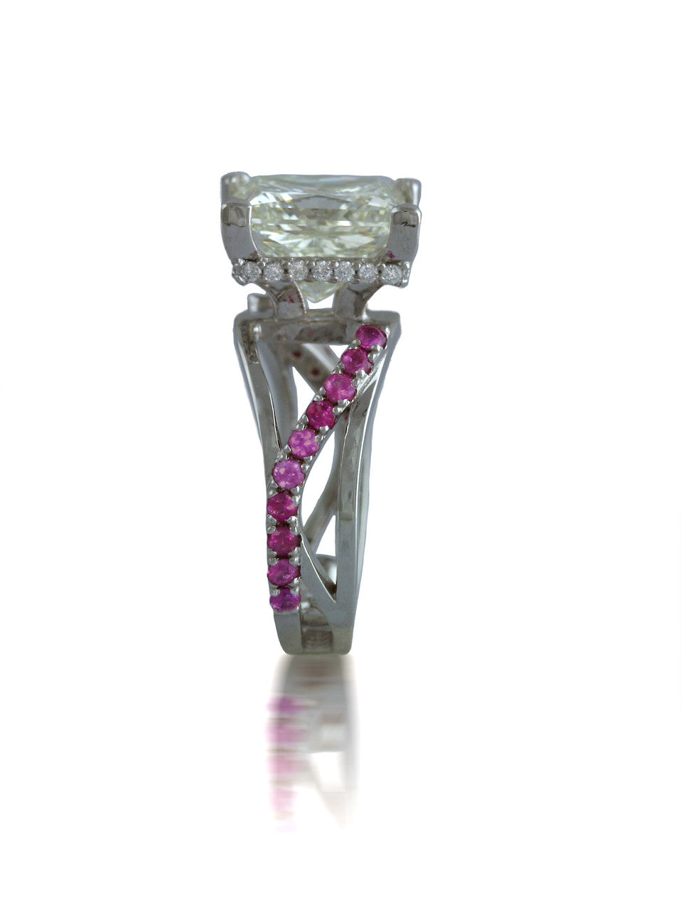 Custom Hidden Halo Ring with Pink Sapphires