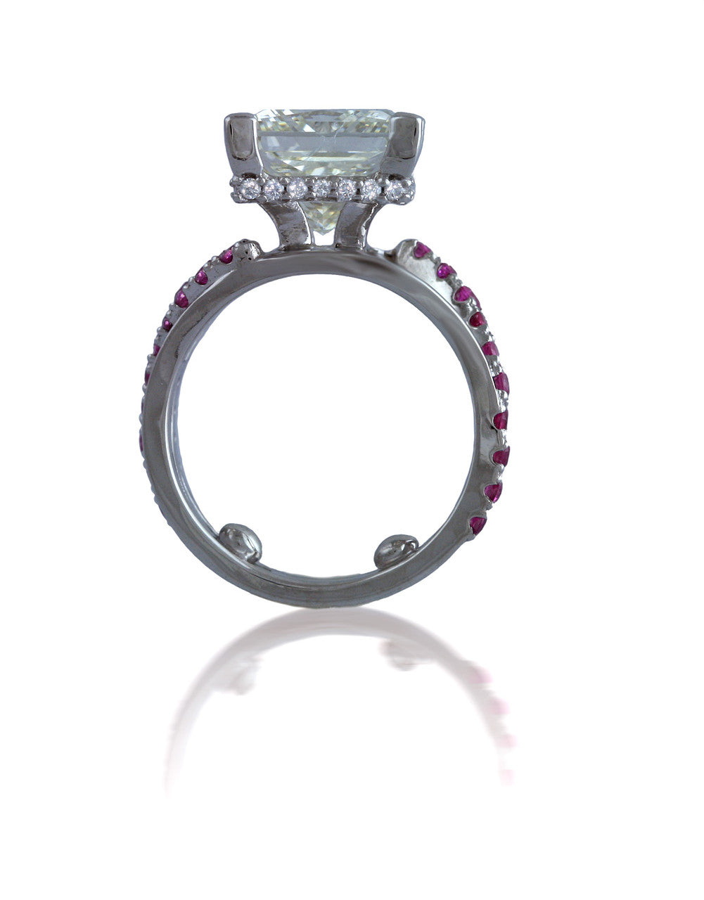 Custom Hidden Halo Ring with Pink Sapphires