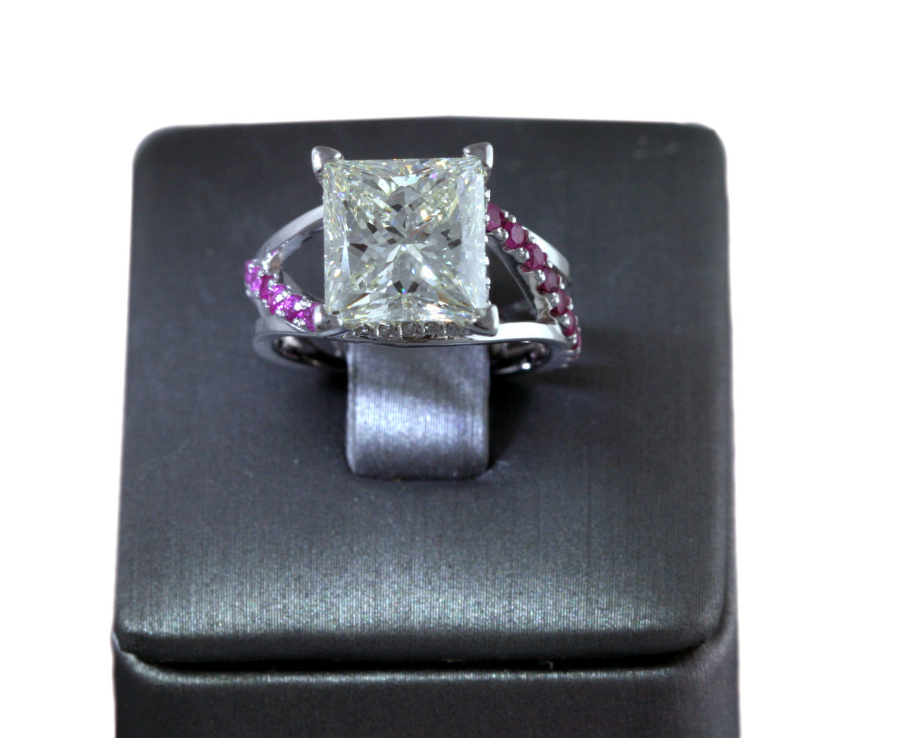 Custom Hidden Halo Ring with Pink Sapphires