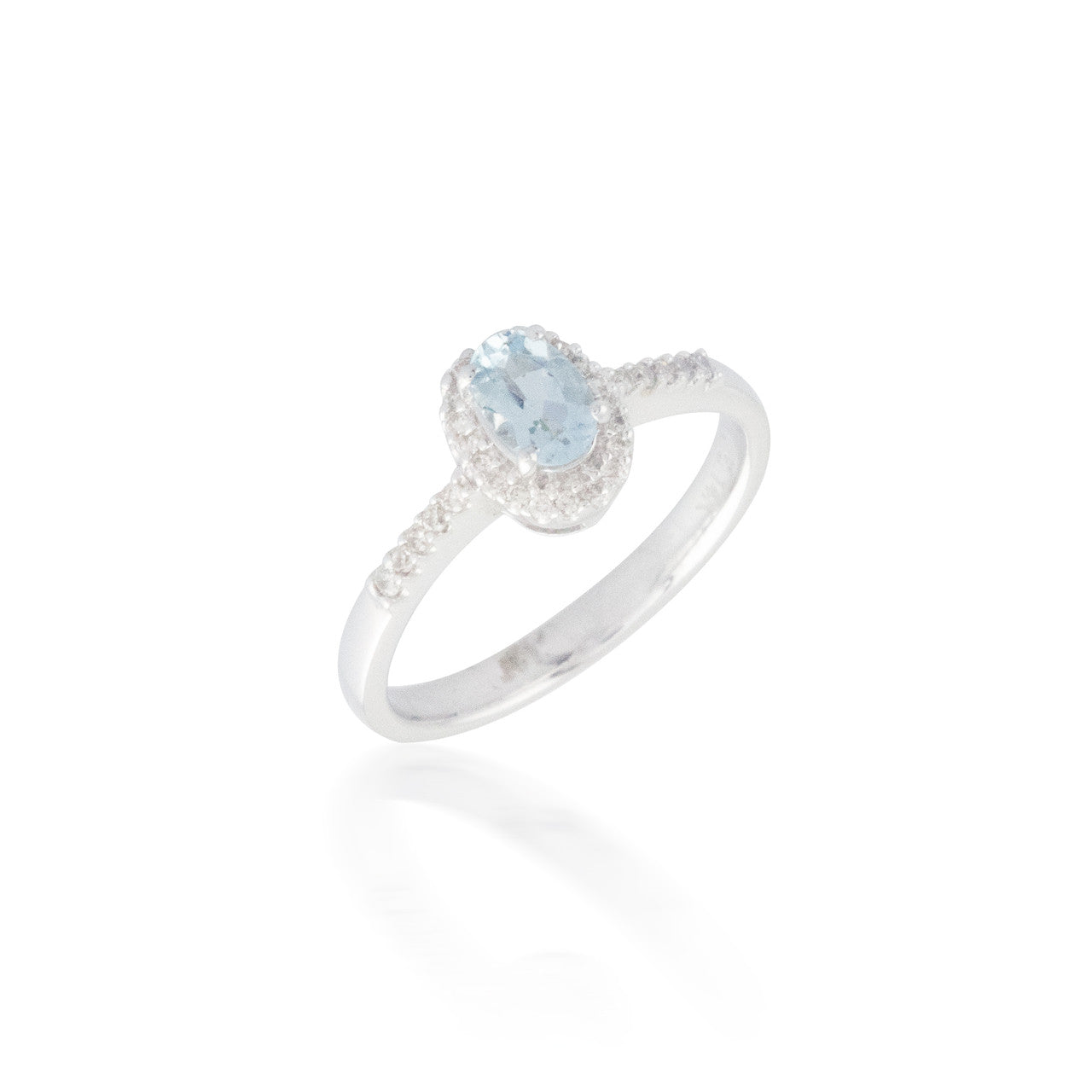 Oval Aquamarine and Diamond Halo Ring