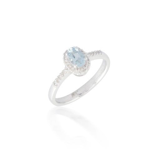 Oval Aquamarine and Diamond Halo Ring