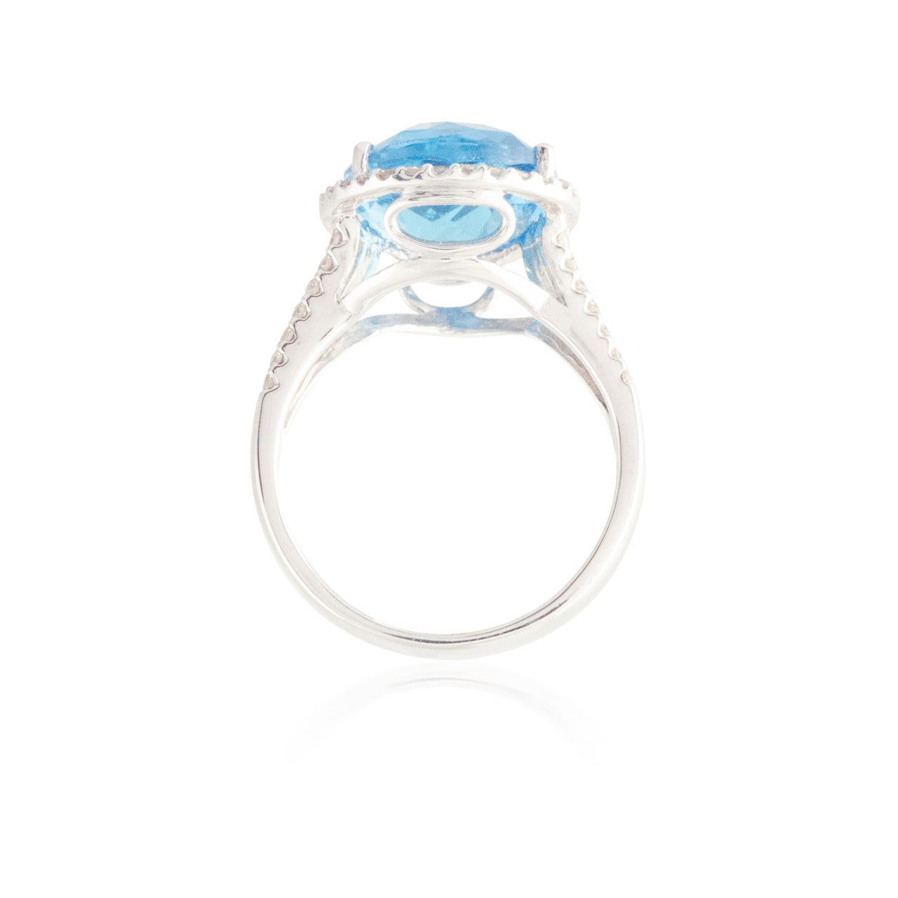 Pear-Shaped Blue Topaz Ring with Halo