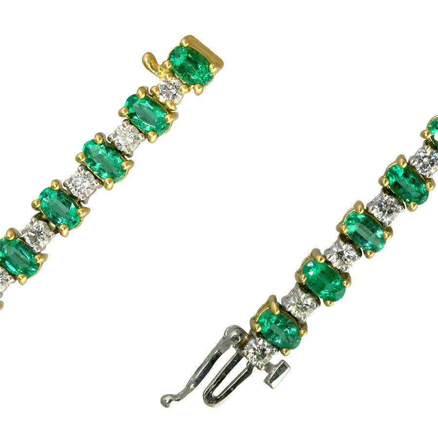 Classic Round Diamond and Oval Emerald Tennis Bracelet