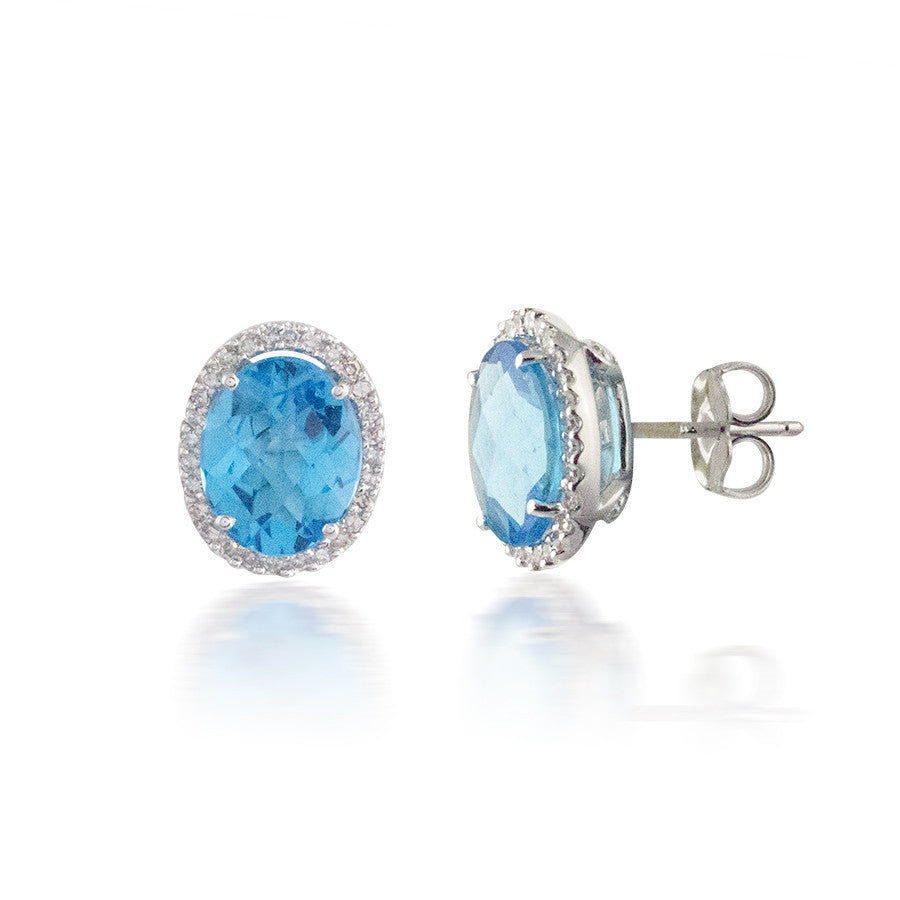 Oval Blue Topaz and Diamond Earrings