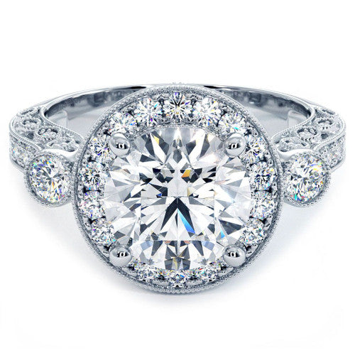 Round Halo Milgrain Filigree Vintage Style Diamond Engagement Ring Setting