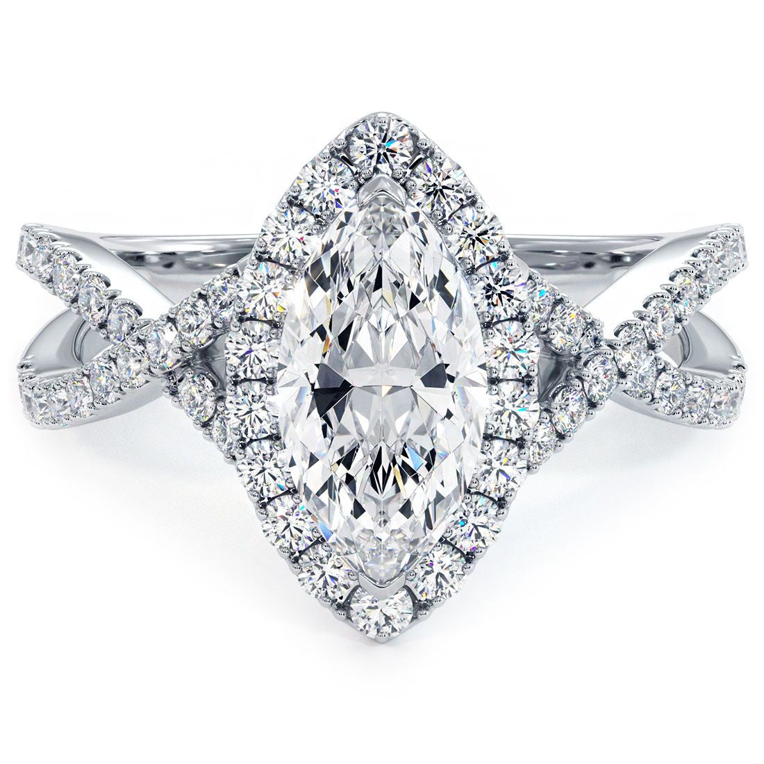 Marquise Halo Infinity Twist Micropave Diamond Engagement Ring Setting