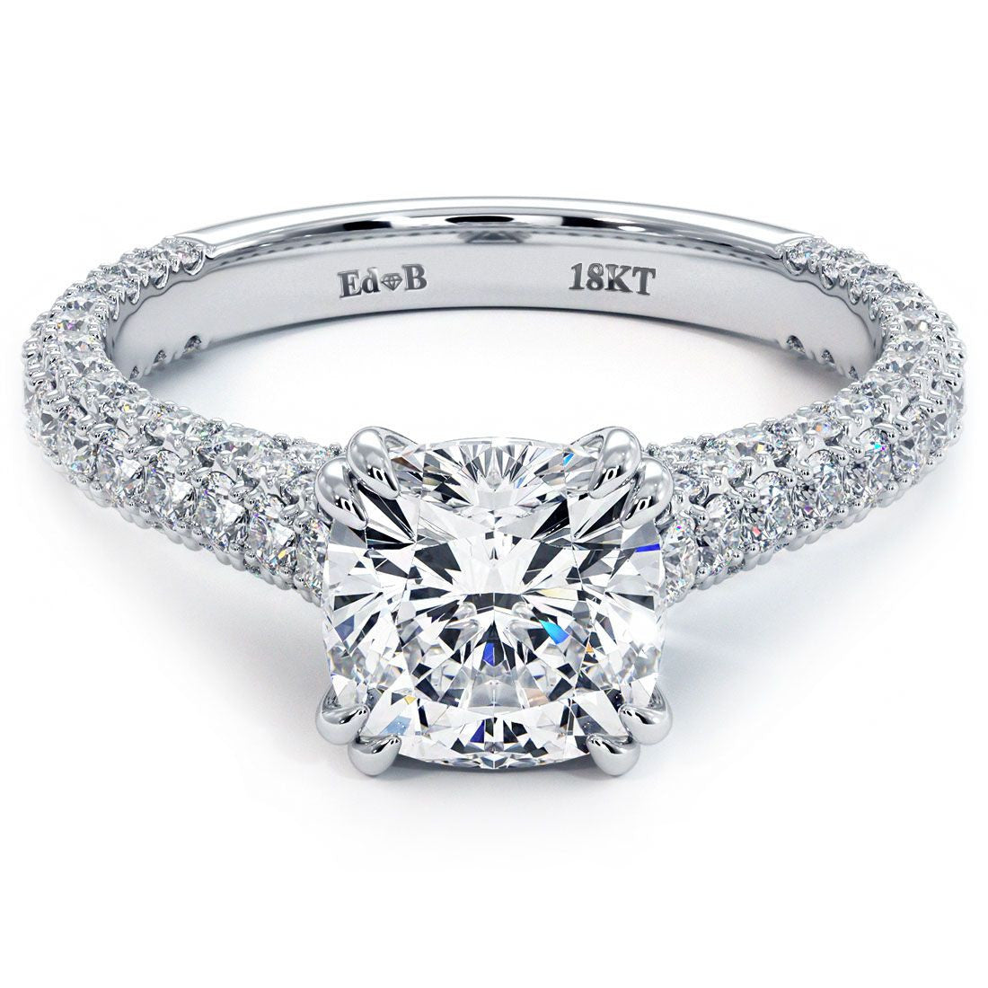 Cushion Cut Three Sided Micropave Cathedral Shank Diamond Engagement Ring Setting