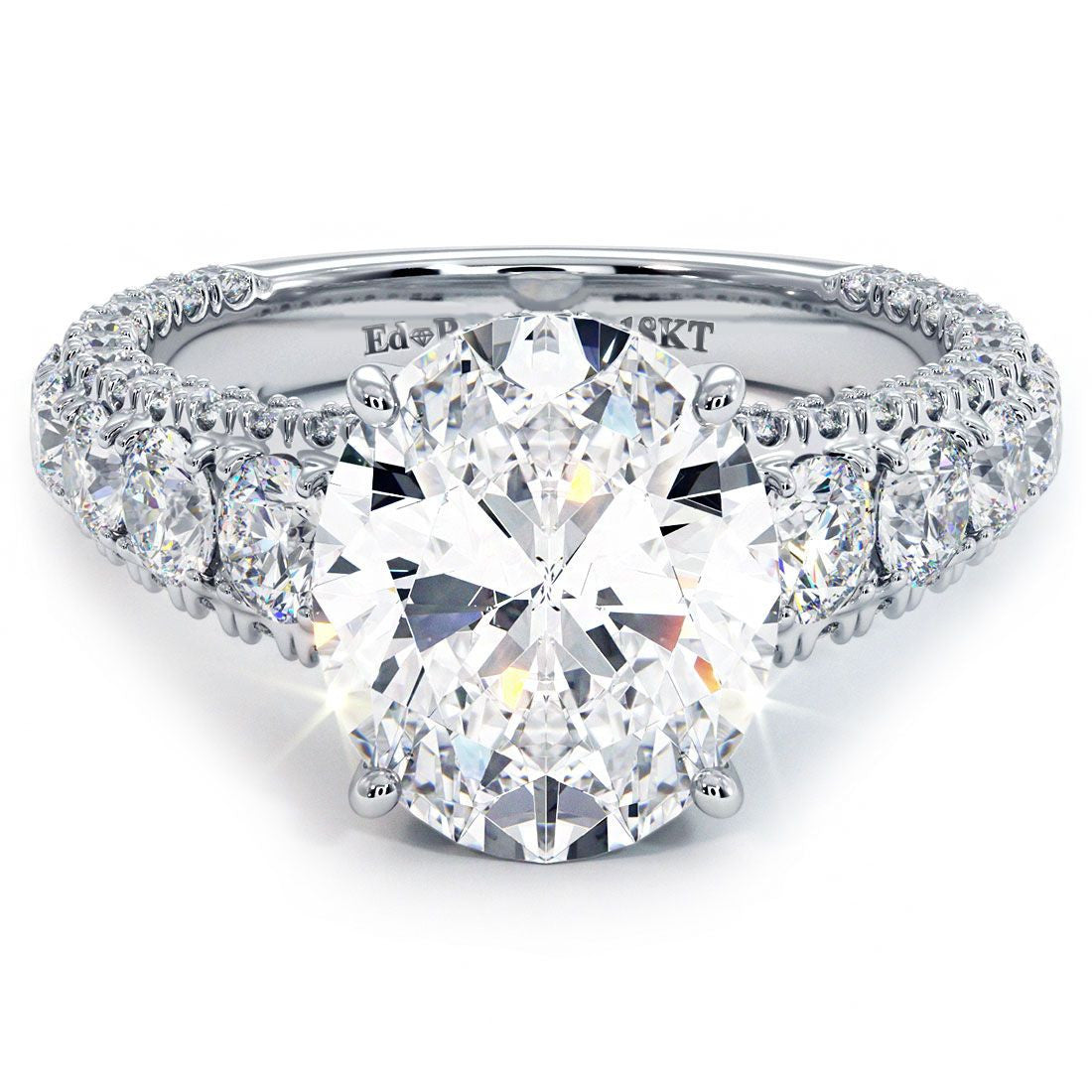 Oval Cut Micropave Graduated Three Sided Diamond Shank Engagement Ring Setting