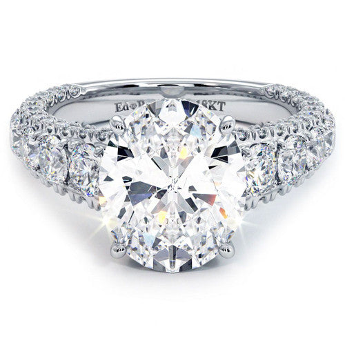 Oval Cut Micropave Graduated Three Sided Diamond Shank Engagement Ring Setting
