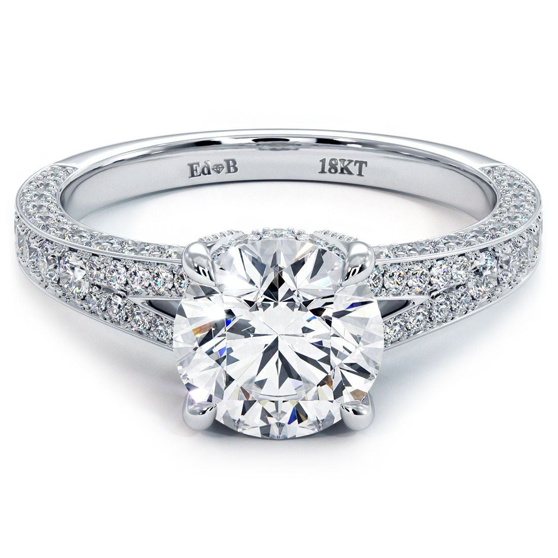 Round Center, Micropave Split Shank Diamond Engagement Ring Setting