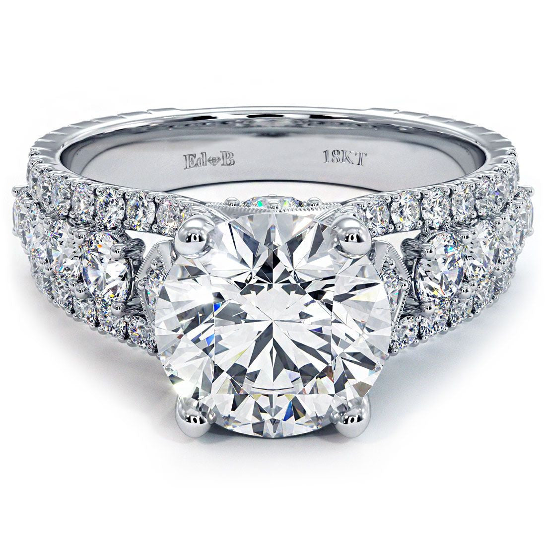 Round Center, Vintage Style Graduated Cathedral Split Shank Diamond Engagement Ring Setting
