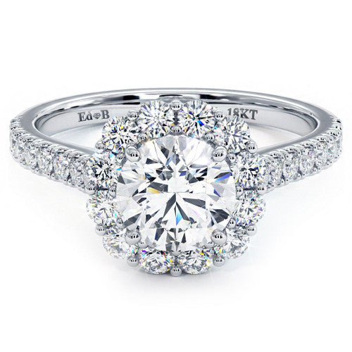 Round Halo, Floral Shape, Cathedral Diamond Shank, Diamonds On The Bridge, Engagement Ring Setting