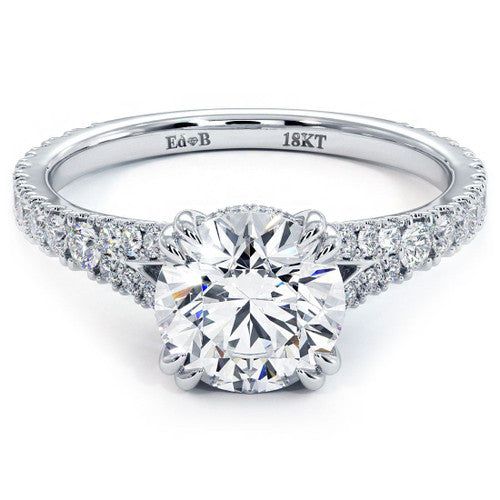 Round Basket Head, Double Prongs, Cathedral Split Shank Diamond Engagement Ring Setting