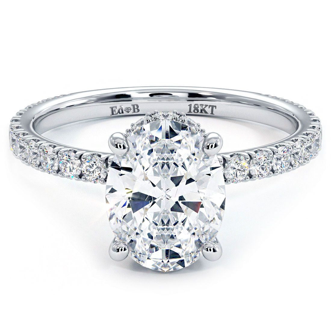 Oval Shape Hidden Halo Petite Micropave Diamond Engagement Ring Setting