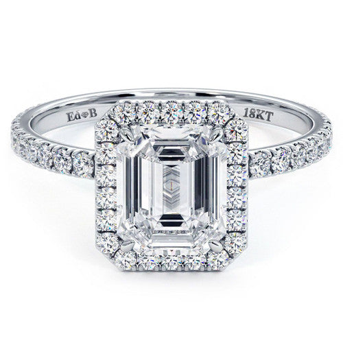Radiant Halo Set With Emerald Cut Center Diamond Engagement Ring Setting