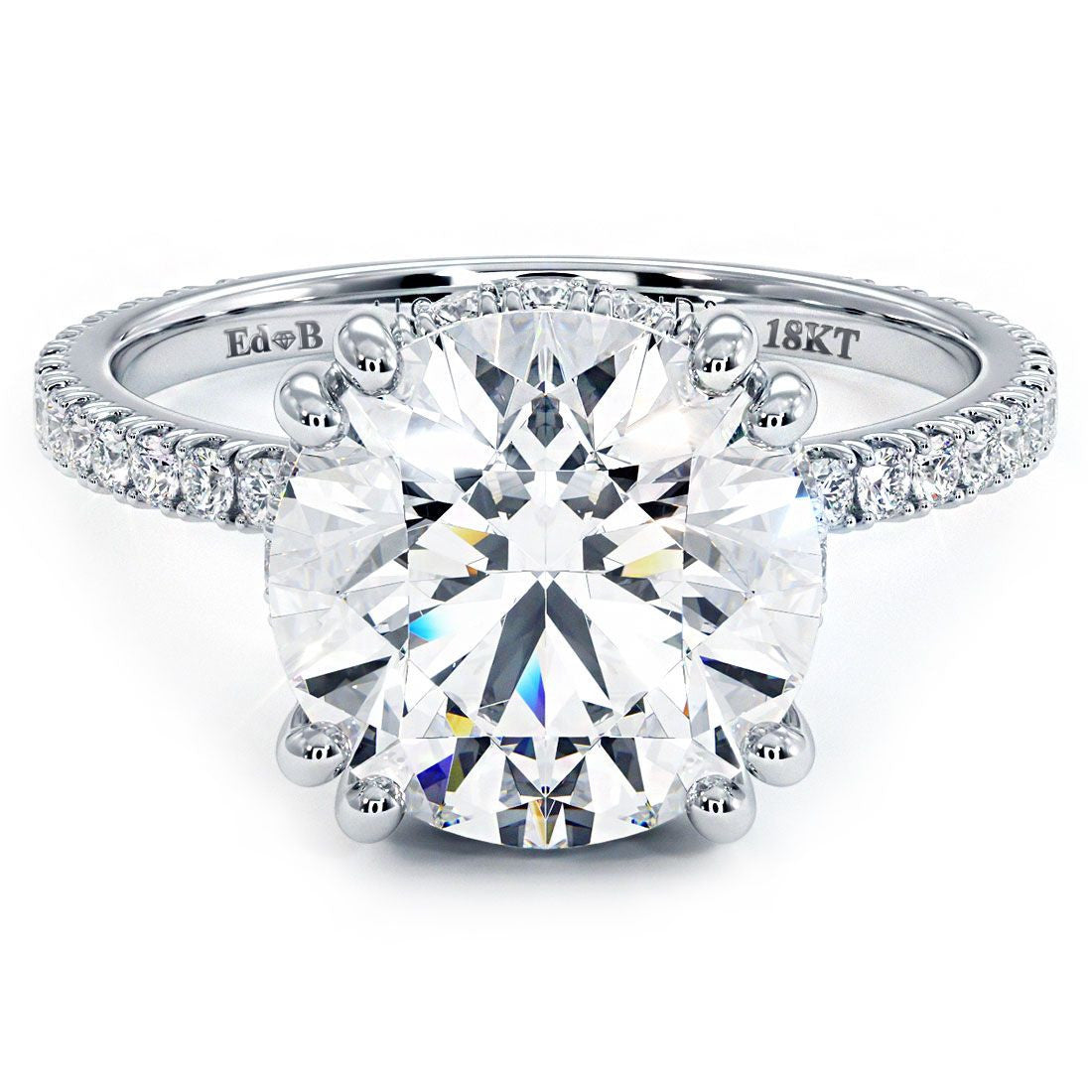 Round Hidden Halo Basket Head With Double Prongs Enagagement Ring Setting