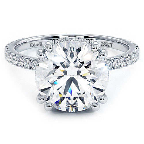 Round Hidden Halo Basket Head With Double Prongs Enagagement Ring Setting