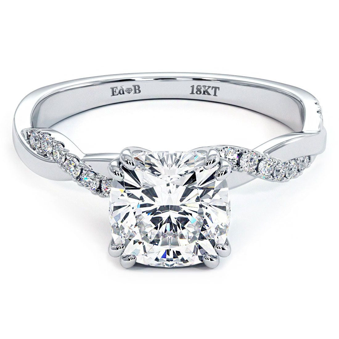 Cushion Center, Double Prongs, Petite Infinity Twist Micropave Diamond Engagement Ring Setting