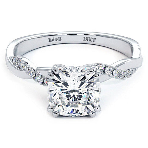Cushion Center, Double Prongs, Petite Infinity Twist Micropave Diamond Engagement Ring Setting