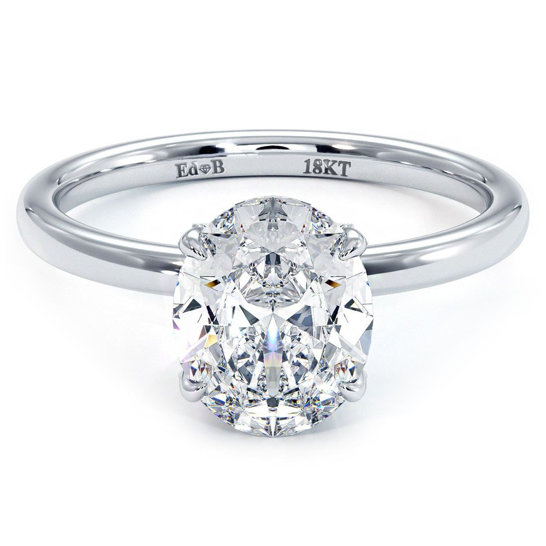Oval Shape Hidden Halo Center Micropave Wire Basket With Plain Gold Shank Engagement Ring Setting