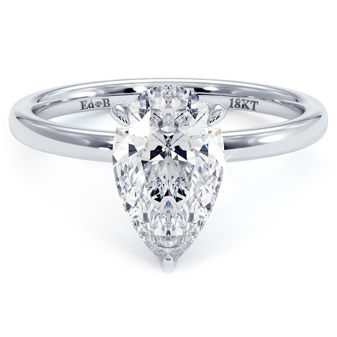 Pear Shape Hidden Halo Micropave Wire Basket With Plain Gold Shank Engagement Ring Setting