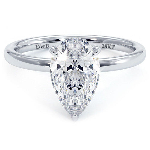 Pear Shape Hidden Halo Micropave Wire Basket With Plain Gold Shank Engagement Ring Setting