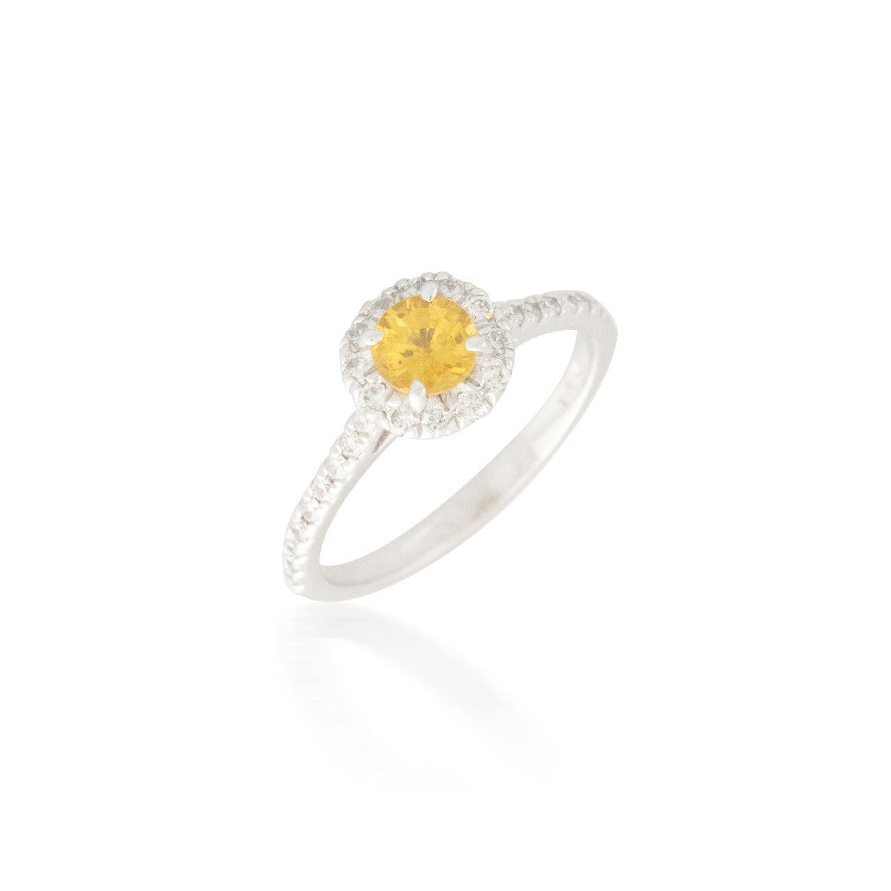 Round Yellow Sapphire Ring with Diamond Halo