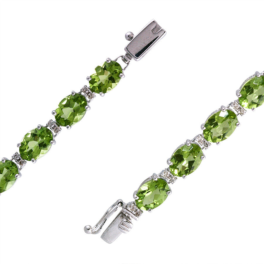 Classic Round Diamond and Oval Peridot Tennis Bracelet