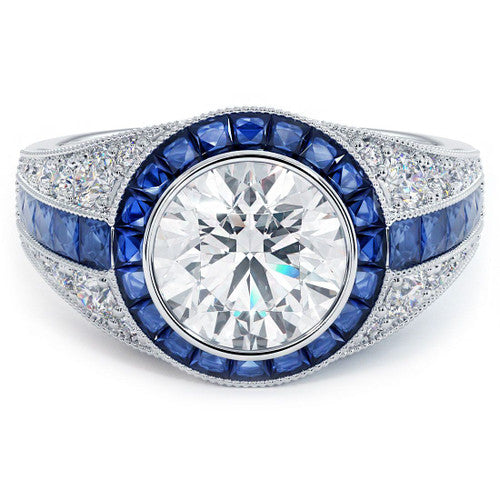 Round Halo Art Deco Sapphire & Diamond Engagement Ring Setting
