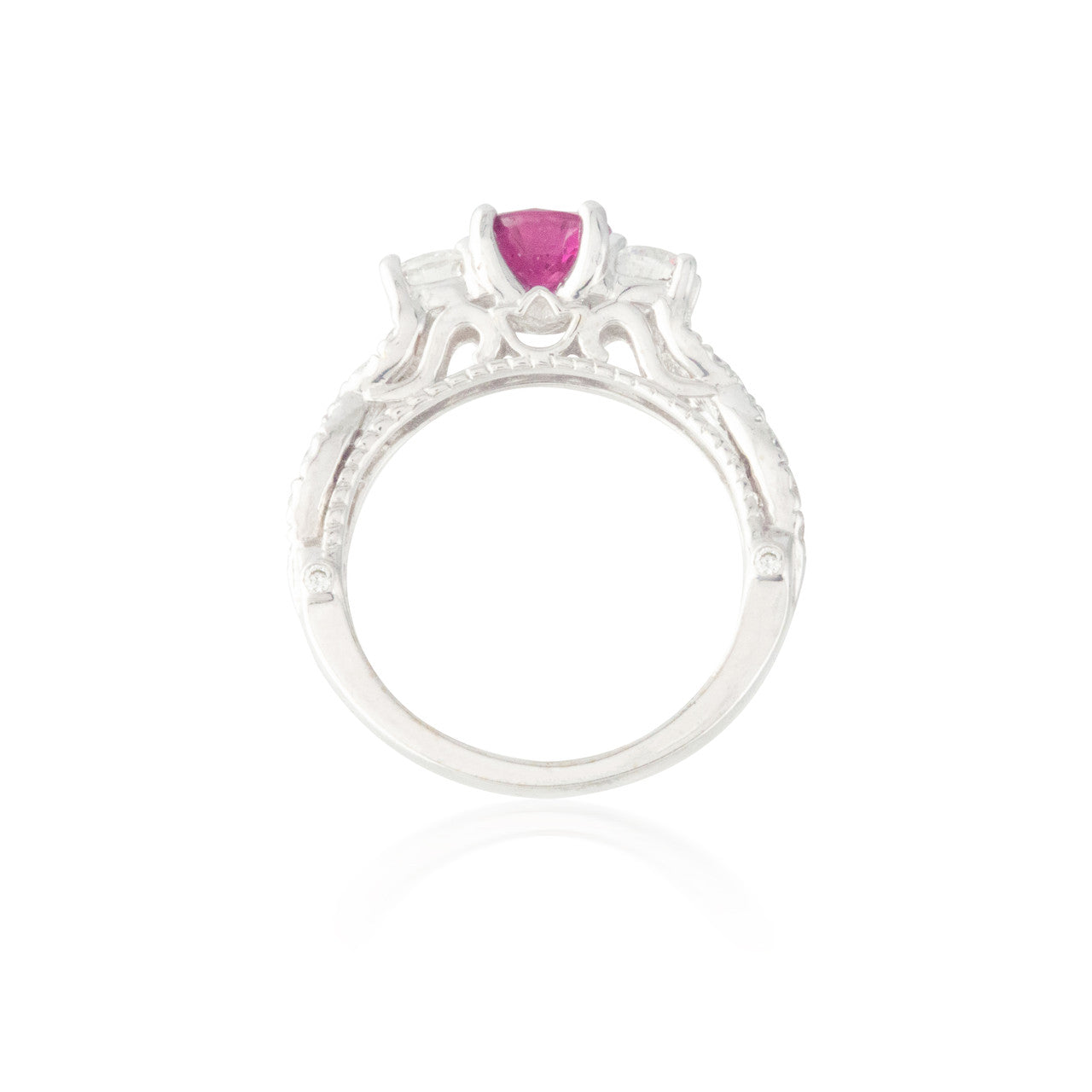 Three Stone Ruby and Diamond Ring with Twisted Band