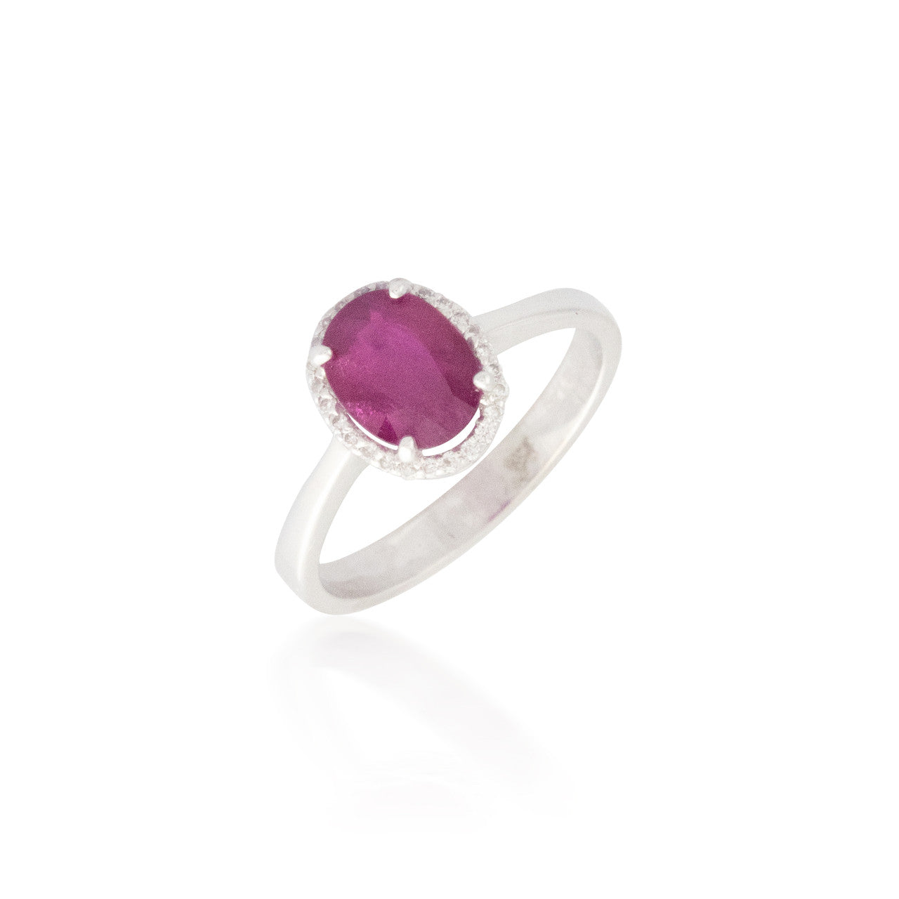 Oval Ruby and Diamond Halo Ring