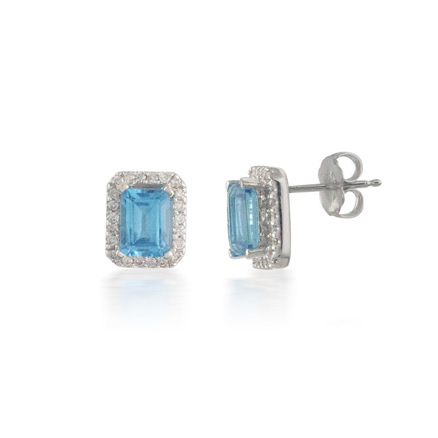 Emerald-cut Blue Topaz and Diamond Earrings