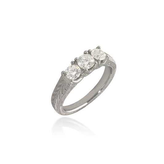 Vintage Style Three Stone Round Diamond Engagement Ring